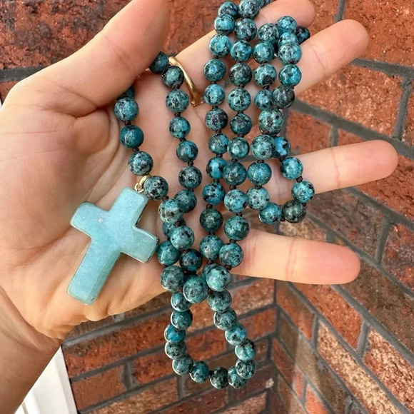 Natural Stones Howlite Cross Pendant Necklace - Picture 9 of 17